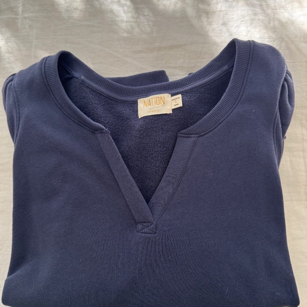Nation Puff Sleeve Blue Sweatshirt
